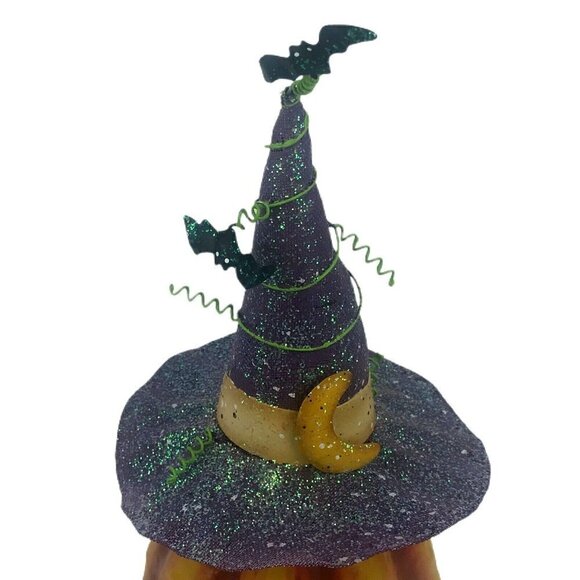 Halloween Jack-O-Lantern Pumpkin Tea Light Candle Holder Witch Hat Bats Ceramic - Picture 7 of 12